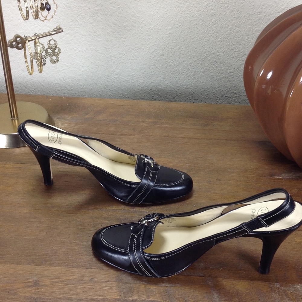 Joan & David Black Leather Slingback Heel - Picture 4 of 8